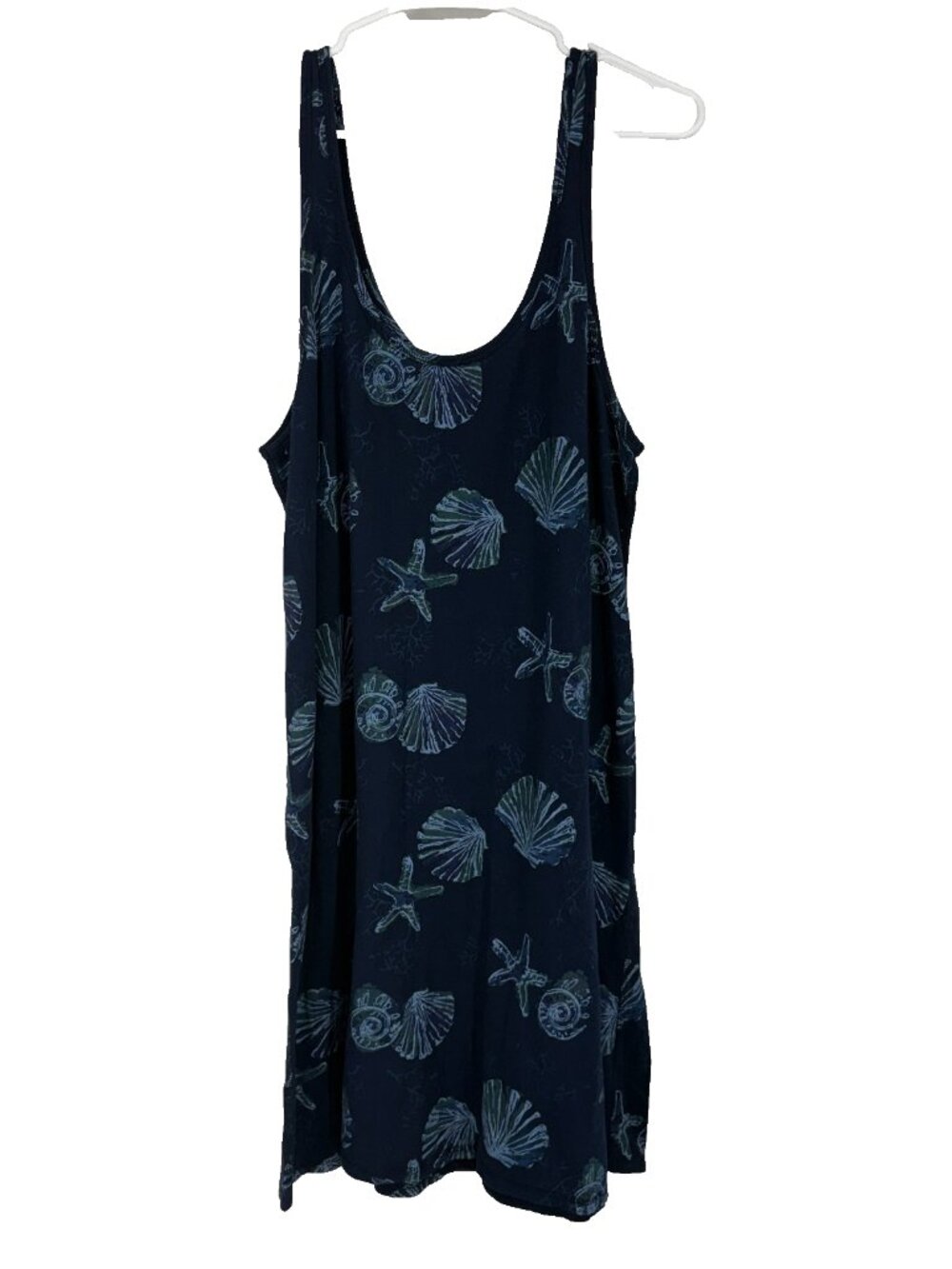 Fresh Produce Women XL Tank Dress Beach Nautical Vacation Navy Blue Seashell